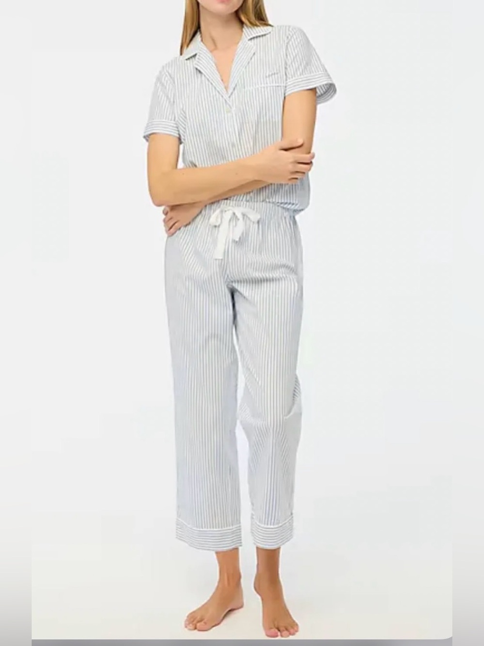 JCREW End-on-end short-sleeve pajama set white with contrast piping 2X crop
